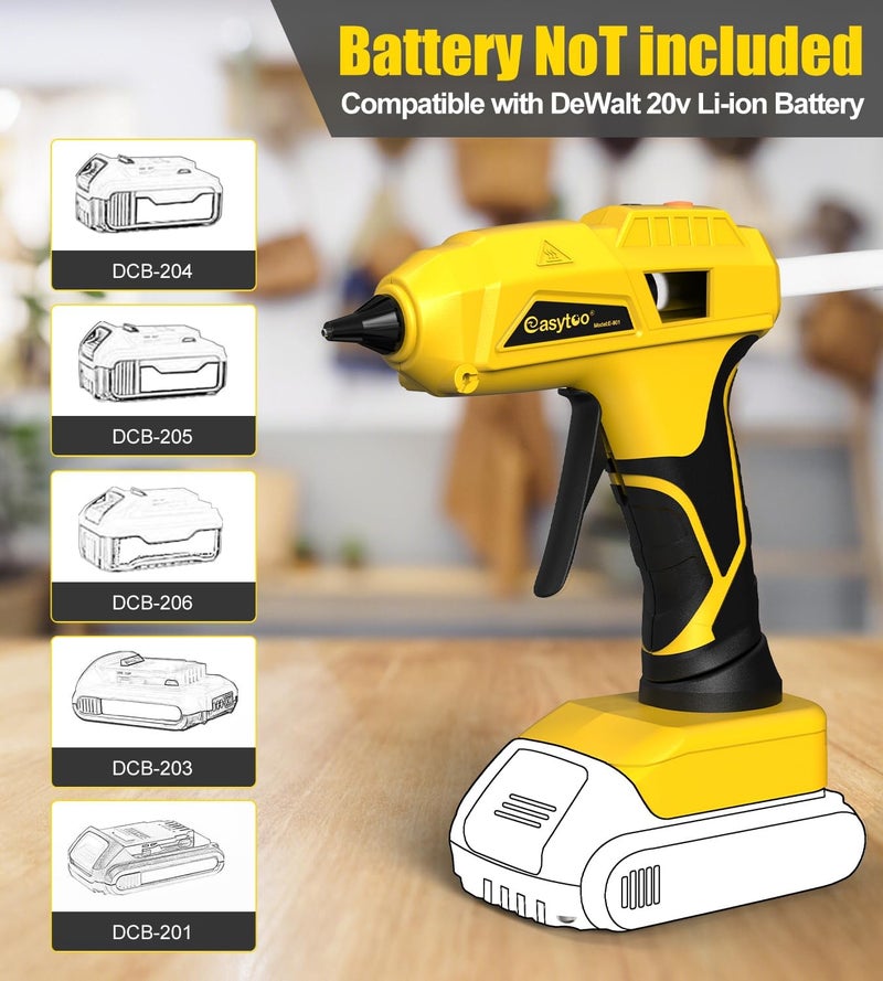 EASYTOO Hot Glue Gun Cordless – Craft Glue Guns, Compatible with DeWalt 20V Lithium-ion Battery（NO Battery, Tool Only) Full Size Hot Glue Gun Quick Heating with 10Pcs 0.43" Glue Sticks for Arts & Crafts & DIY - Image 2